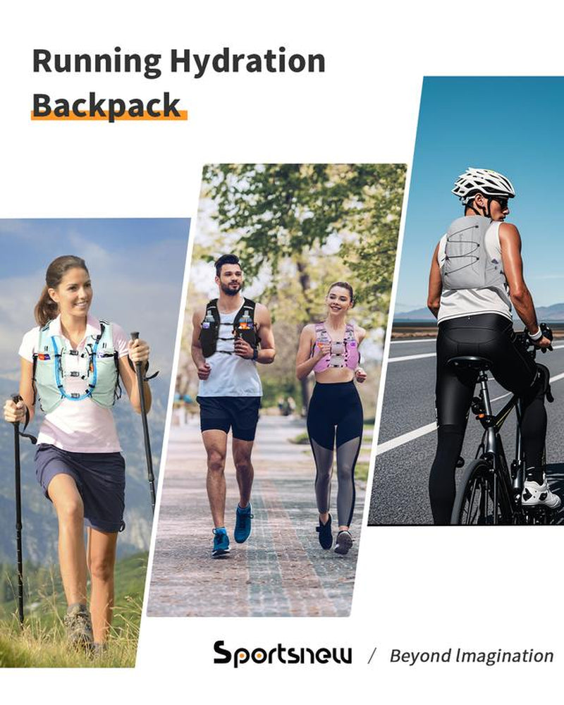 Sportsnew Hydration Vest 10L – Unisex Lightweight Running Backpack with 2L Bladder or 500Ml Soft Flasks, Waterproof Phone Pocket, Breathable Pack for Marathon, Trail Running, Hiking, Cycling